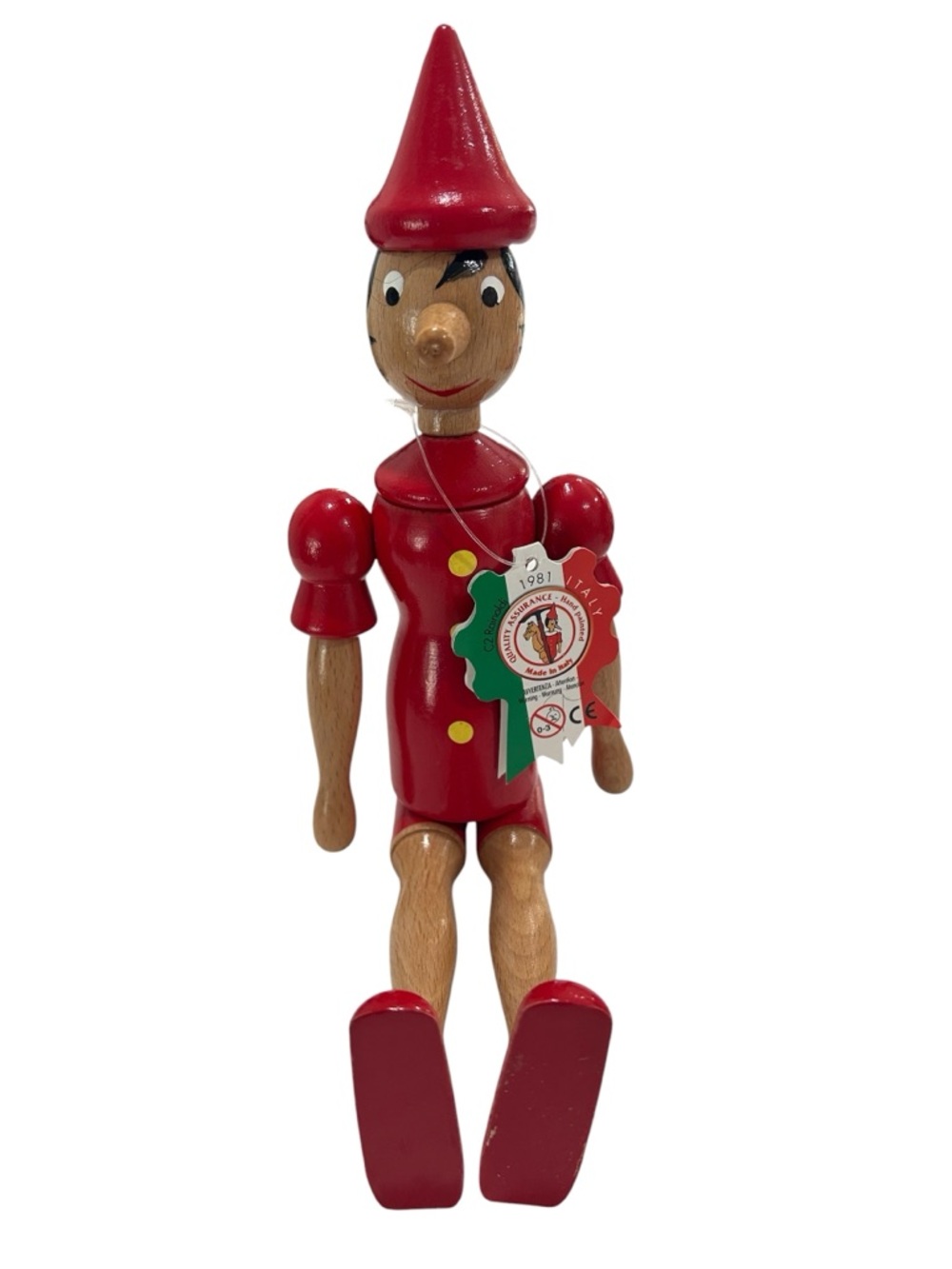 NWT C2 Rainoldi 1981 Hand Painted Wooden Pinocchio Jointed Doll Made in Italy